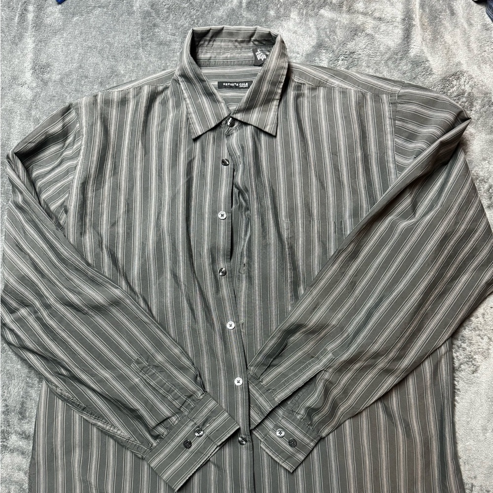 Kenneth Cole Grey Long Sleeve Button Down Dress Shirt